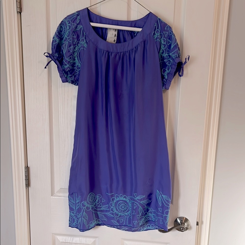 Purple Dress with Teal Blue Floral Accents